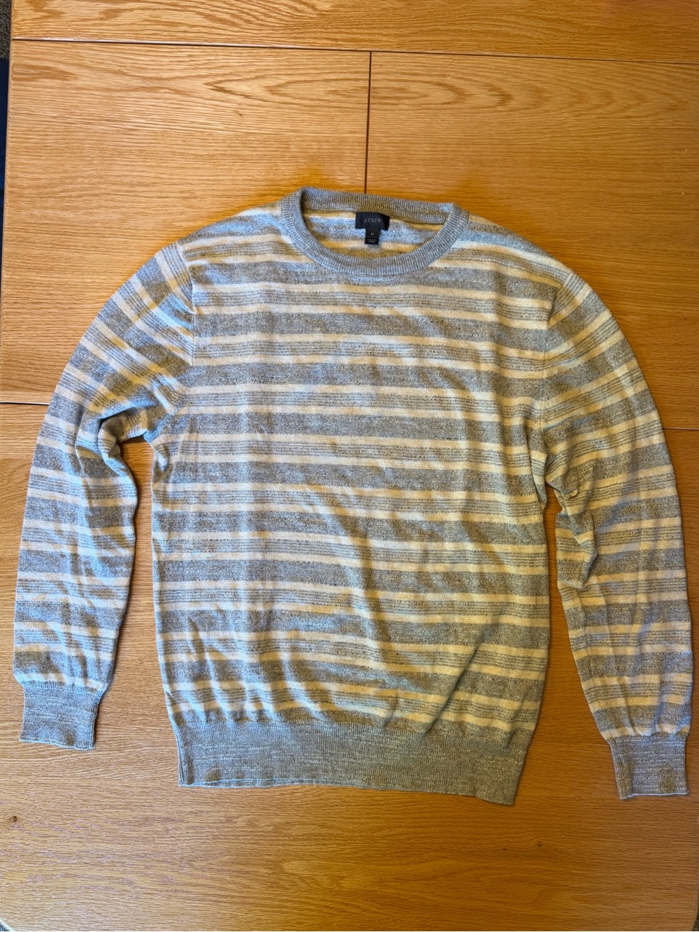 J.Crew Men's Cotton Crewneck Sweater Gray Striped Medium! Like New